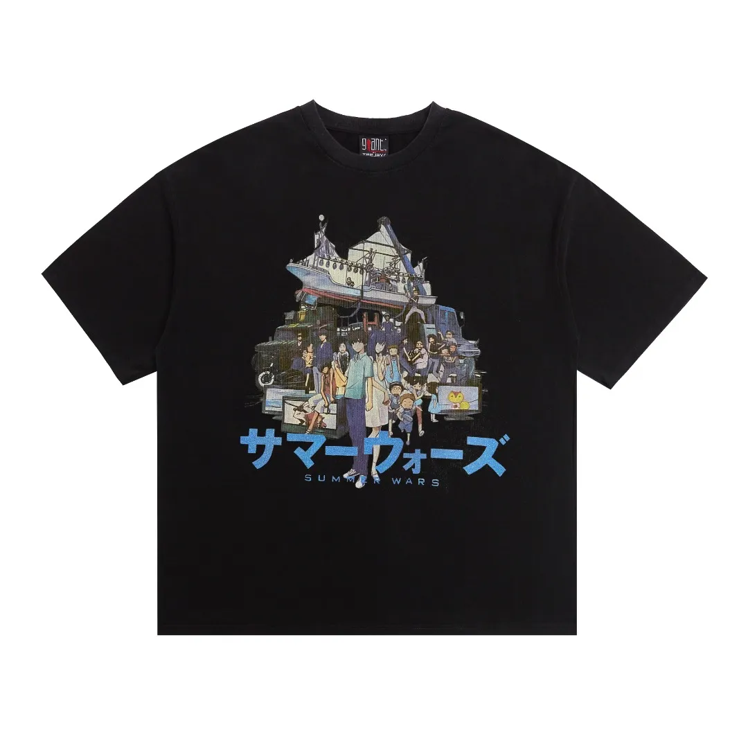 The American fashion Saint Michael Summer Wars x Geek Rules joint model anime printed short-sleeves are digitally sprayed with white ink. The fabric is breathable and the pattern is three-dimensional and clear. Fabric: Double yarn 240g Style number: S823 Size: S-M-L-XL Color: Black-off-white Price: Black P118, off-white P110
